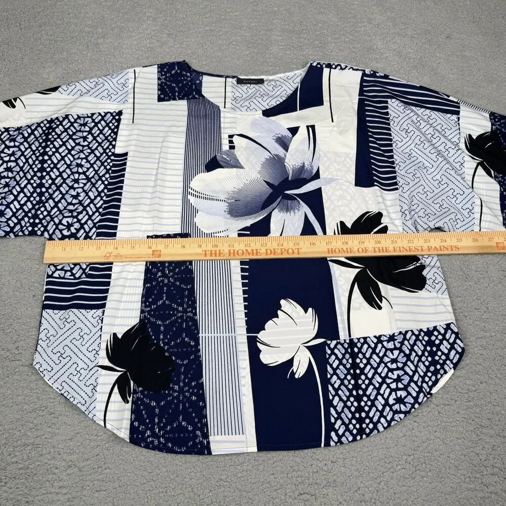 Natori Kabuki Pajama Set Womens L Indigo Floral Print 2-Piece Lounge Sleep NWT